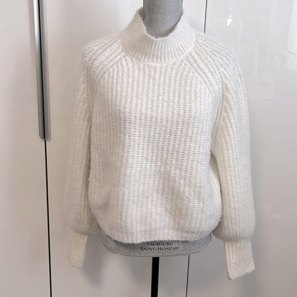 Cream Mock Neck Sweater Bell Sleeve, Size L - Picture 1 of 9